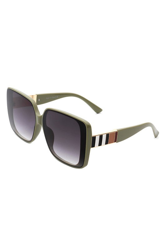 Side view of Olive square retro Fashion sunglasses