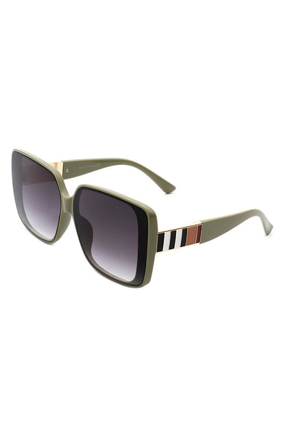 Side view of Olive square retro Fashion sunglasses