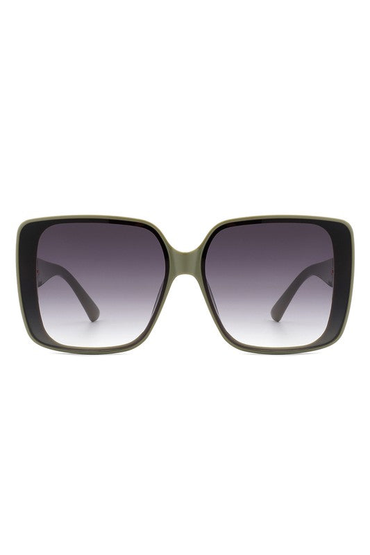 Front view of Olive flat square sunglasses