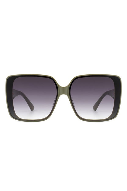 Front view of Olive flat square sunglasses