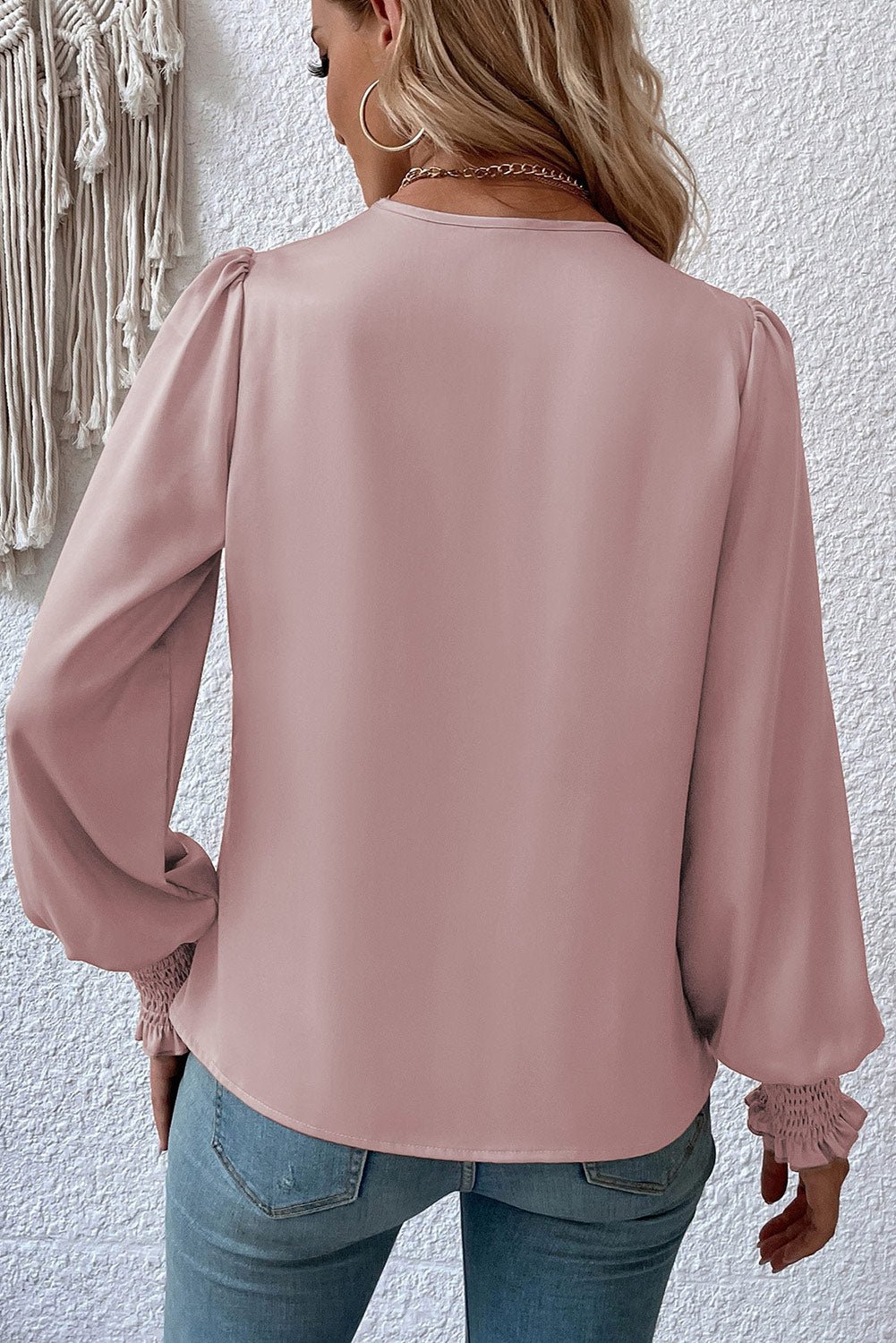 Basic Drape V Neck Long Sleeve Blouse for Women in Black or Khaki - The Charming Petite