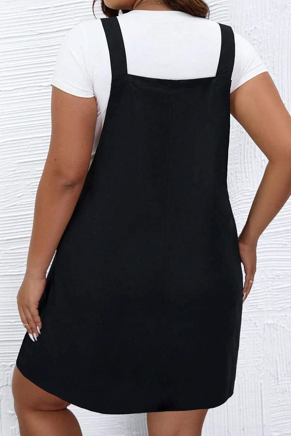 Buttoned Straps Plus Size Overall Dress in Black - The Charming Petite