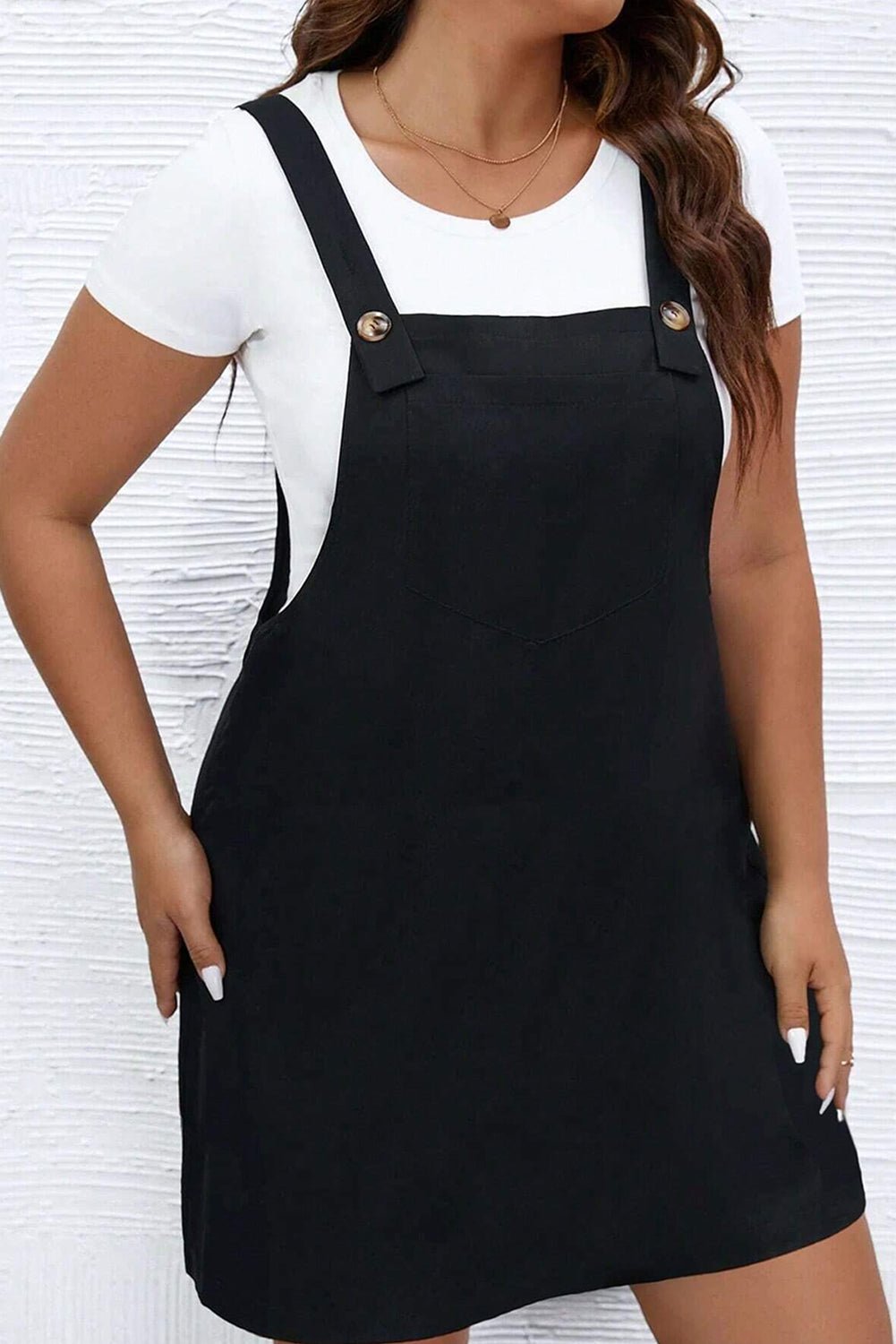 Buttoned Straps Plus Size Overall Dress in Black - The Charming Petite