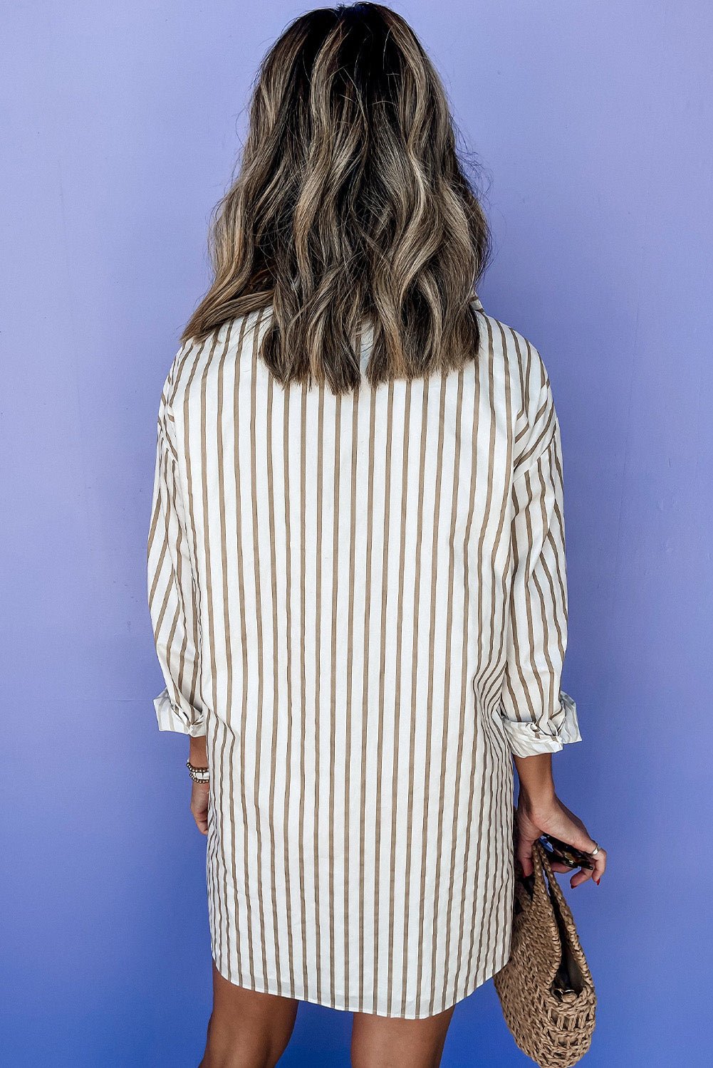 Chic Khaki Stripe Mini Shirt Dress - The Charming Petite