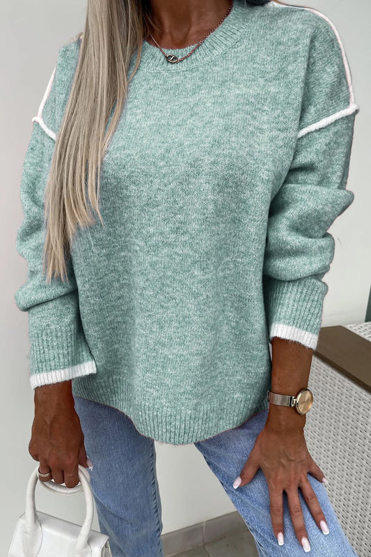 Elegant Moonlight Jade Crewneck Knit Sweater - The Charming Petite