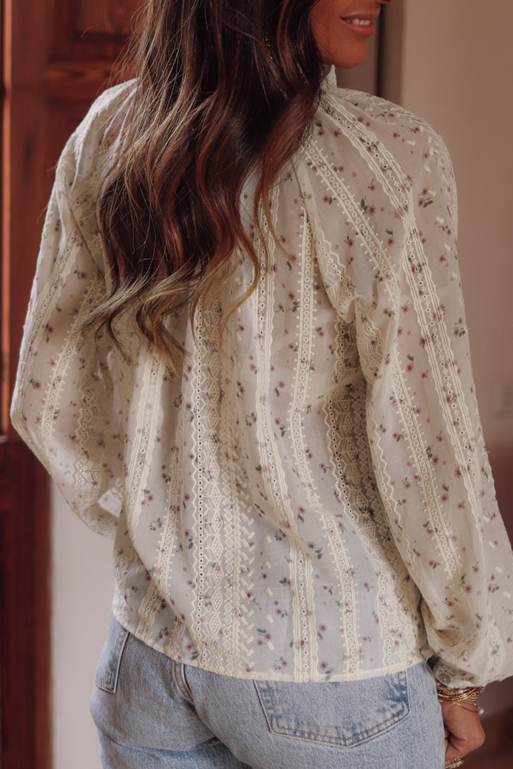 Red Floral Blouse with Lace Details - The Charming Petite