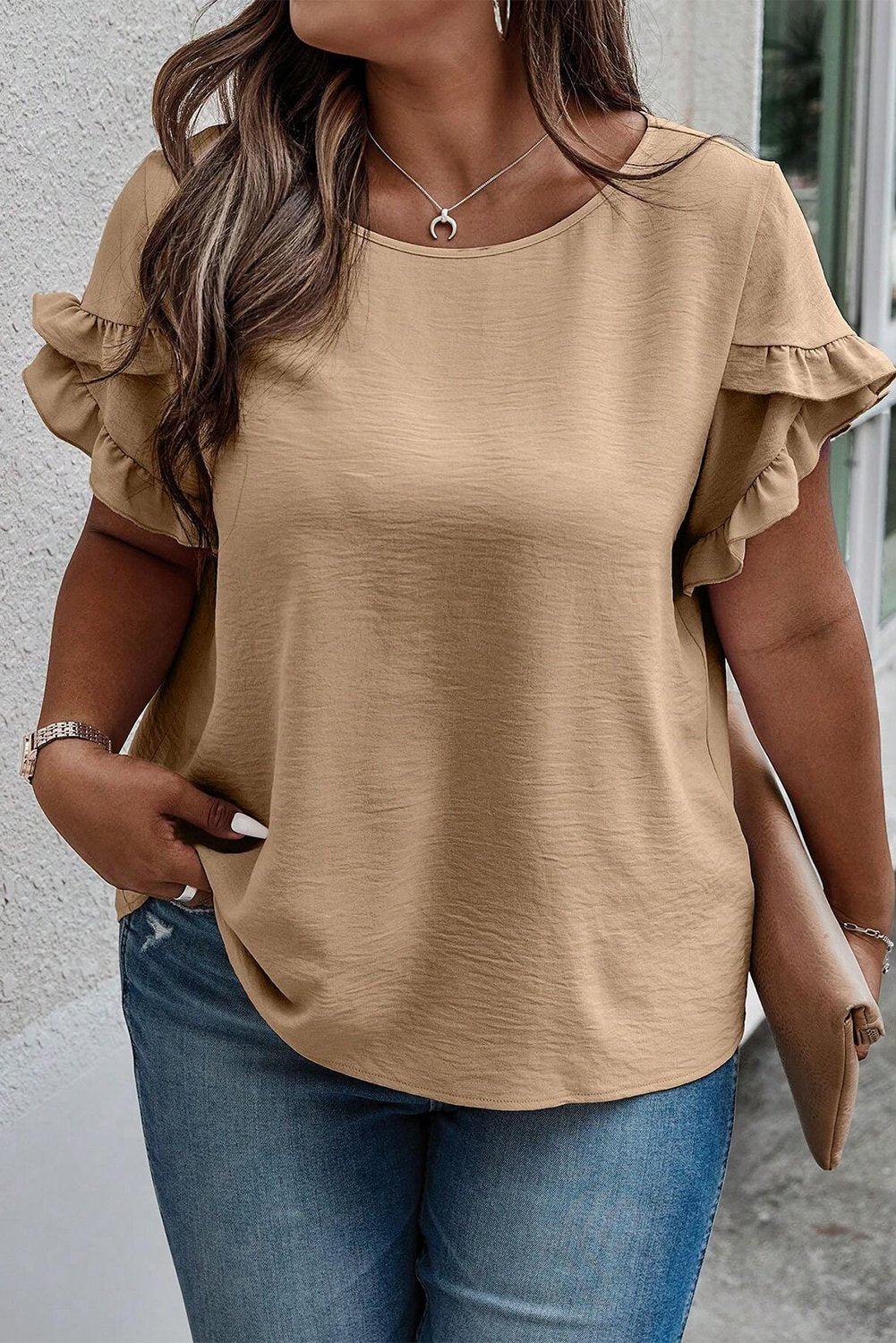 Ruffled Short Sleeve Plus Size Top - The Charming Petite