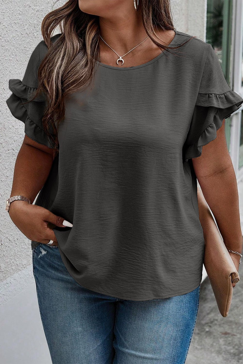 Ruffled Short Sleeve Plus Size Top - The Charming Petite