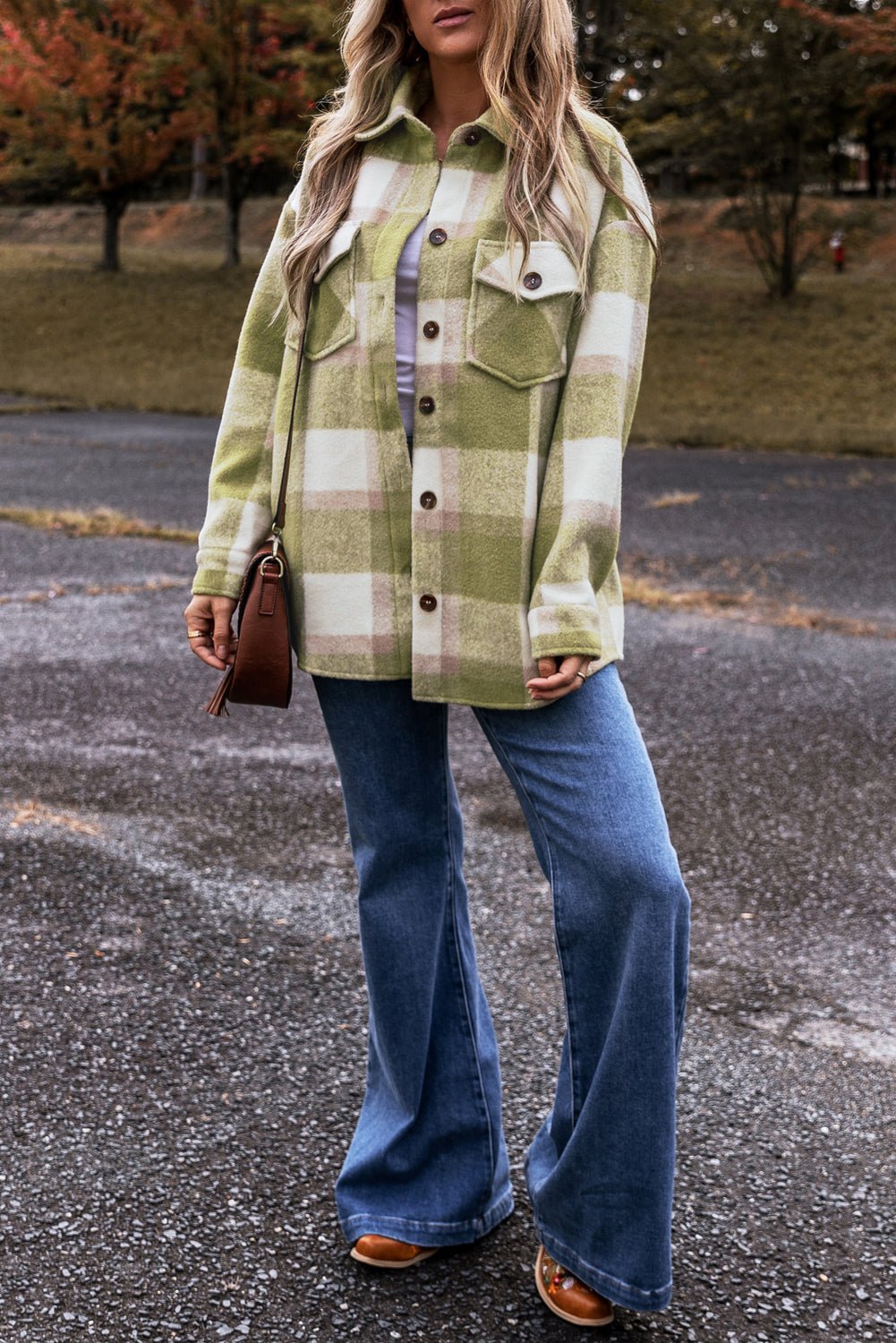 Sage Green Plaid Baggy Shacket - The Charming Petite