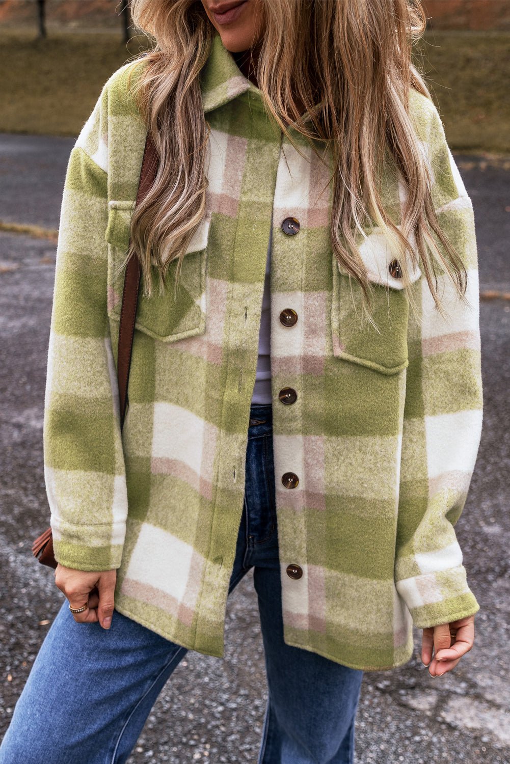 Sage Green Plaid Baggy Shacket - The Charming Petite