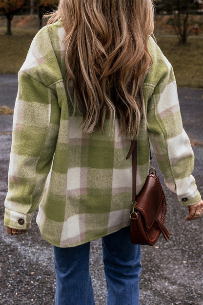 Sage Green Plaid Baggy Shacket - The Charming Petite