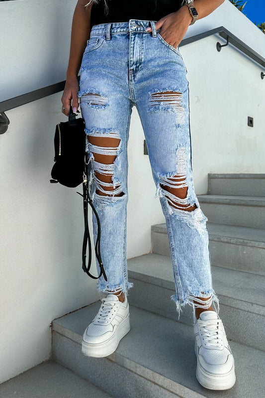 Sky Blue Acid Wash Jeans - The Charming Petite