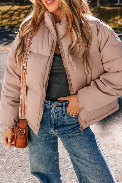 Trendy Apricot Pink Winter Jacket - The Charming Petite