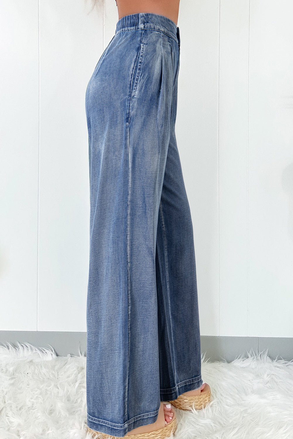 Trendy Dusk Blue Wide Leg Jeans - The Charming Petite