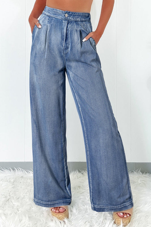 Trendy Dusk Blue Wide Leg Jeans - The Charming Petite