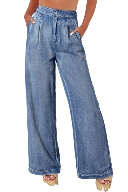 Trendy Dusk Blue Wide Leg Jeans - The Charming Petite