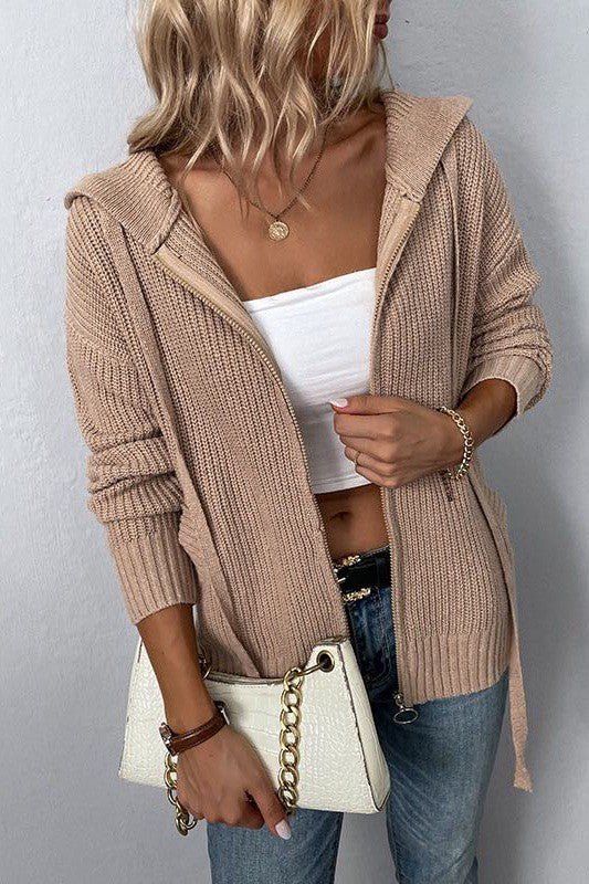 Versatile Camel or Pink Knit Hoodie - The Charming Petite