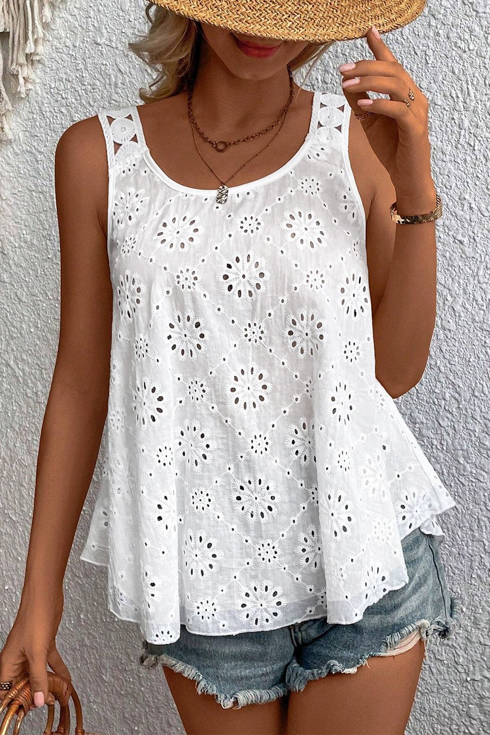 Versatile White Embroidered Tank Top - The Charming Petite