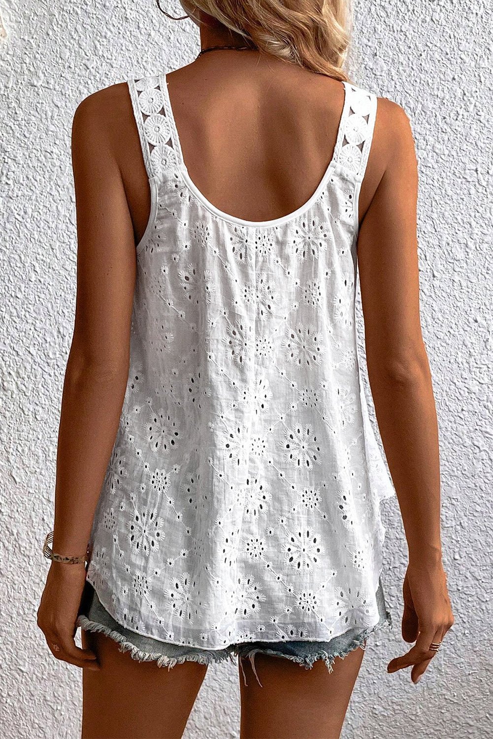 Versatile White Embroidered Tank Top - The Charming Petite