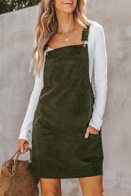 Vineyard Green Corduroy Front Pockets Overall Dress - The Charming Petite