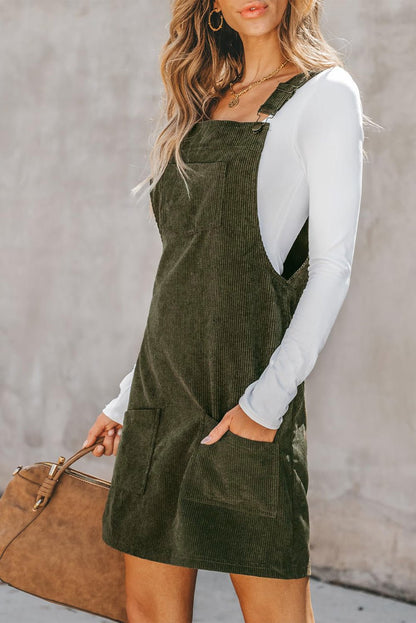 Vineyard Green Corduroy Front Pockets Overall Dress - The Charming Petite