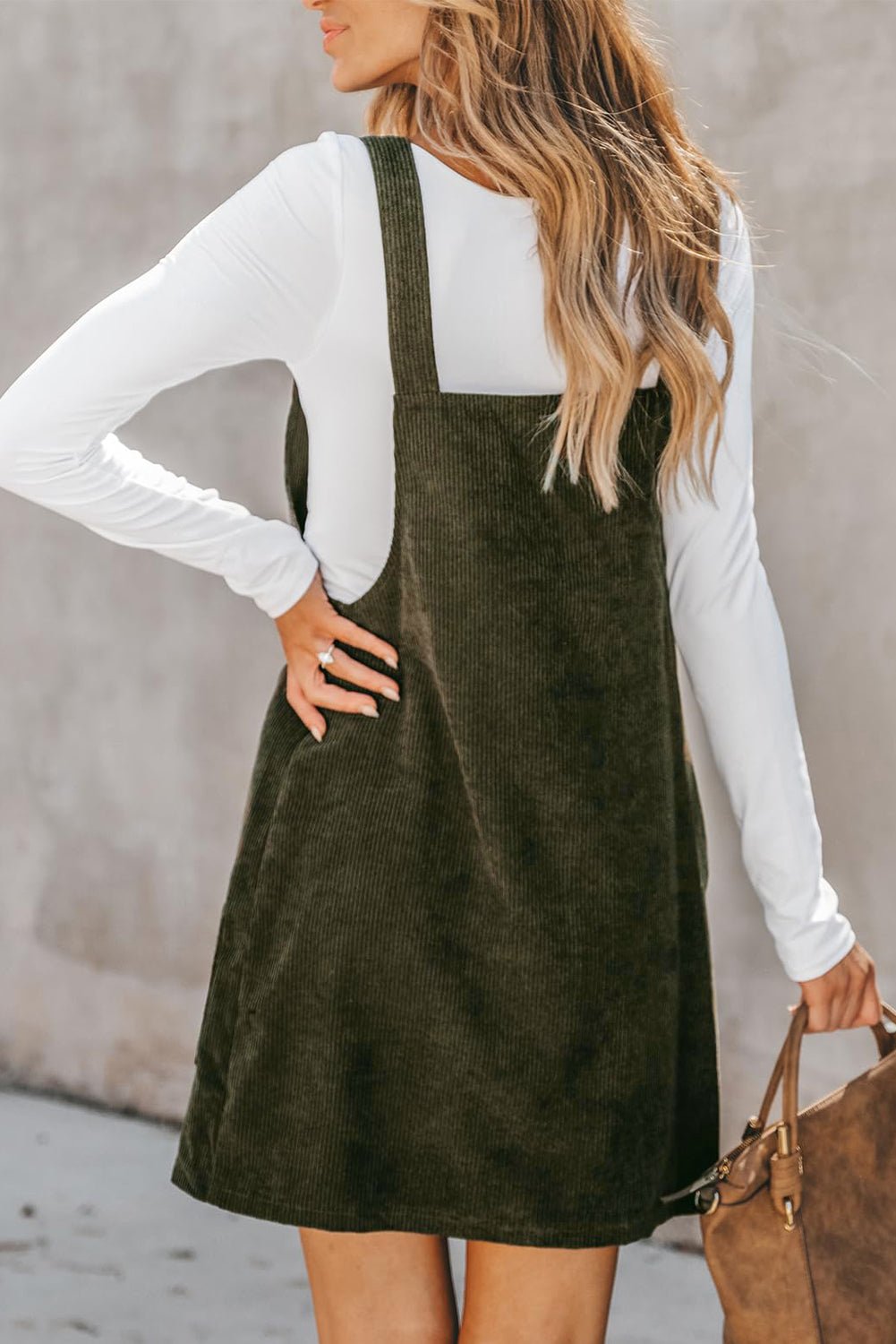 Vineyard Green Corduroy Front Pockets Overall Dress - The Charming Petite