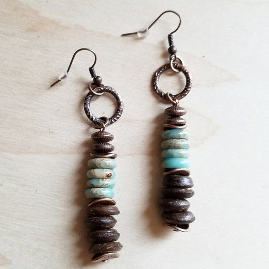 Aqua Terra and Wood Earrings - The Charming Petite