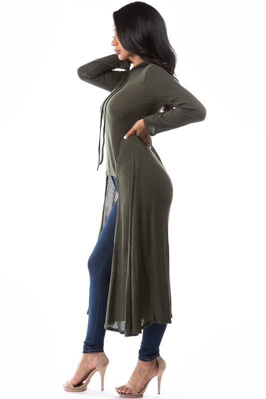 Asymmetrical Sweater Hoodie Side View- The Charming Petite