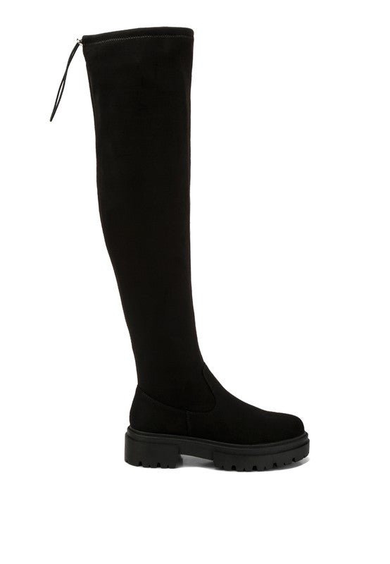 Babette Drawstring Detail Knee High Boots Side View - The Charming Petite