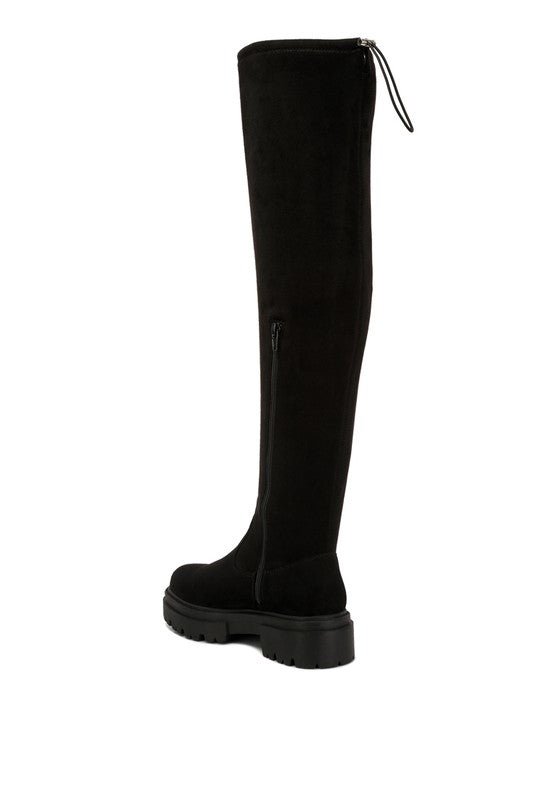 Babette Drawstring Detail Knee High Boots Side Back View- The Charming Petite