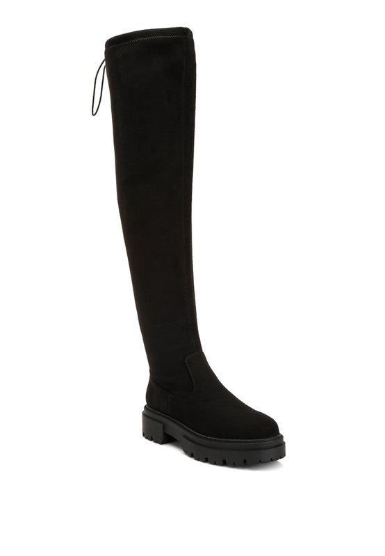 Babette Drawstring Detail Knee High Boots Side View- The Charming Petite