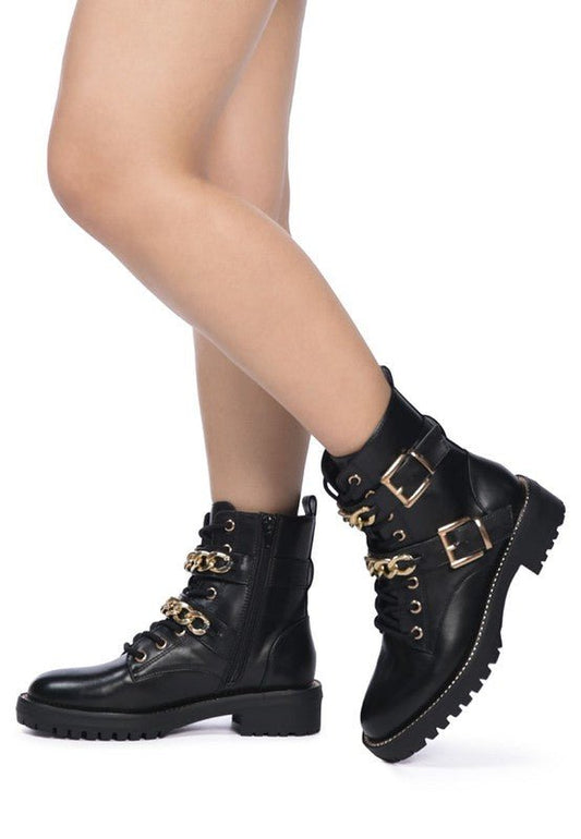 BILLY ATTA GIRL METAL CHAIN DETAIL BIKE BOOT - The Charming Petite