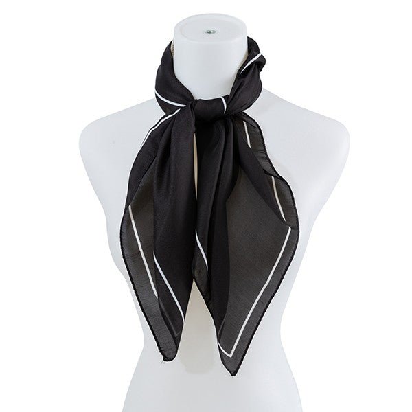 CHIC SATIN FASHION SQUARE NECK SCARF BLACK Front View - The Charming Petite