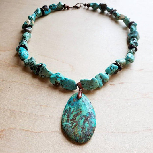 Chunky Turquoise Necklace Teardrop Pendant - The Charming Petite