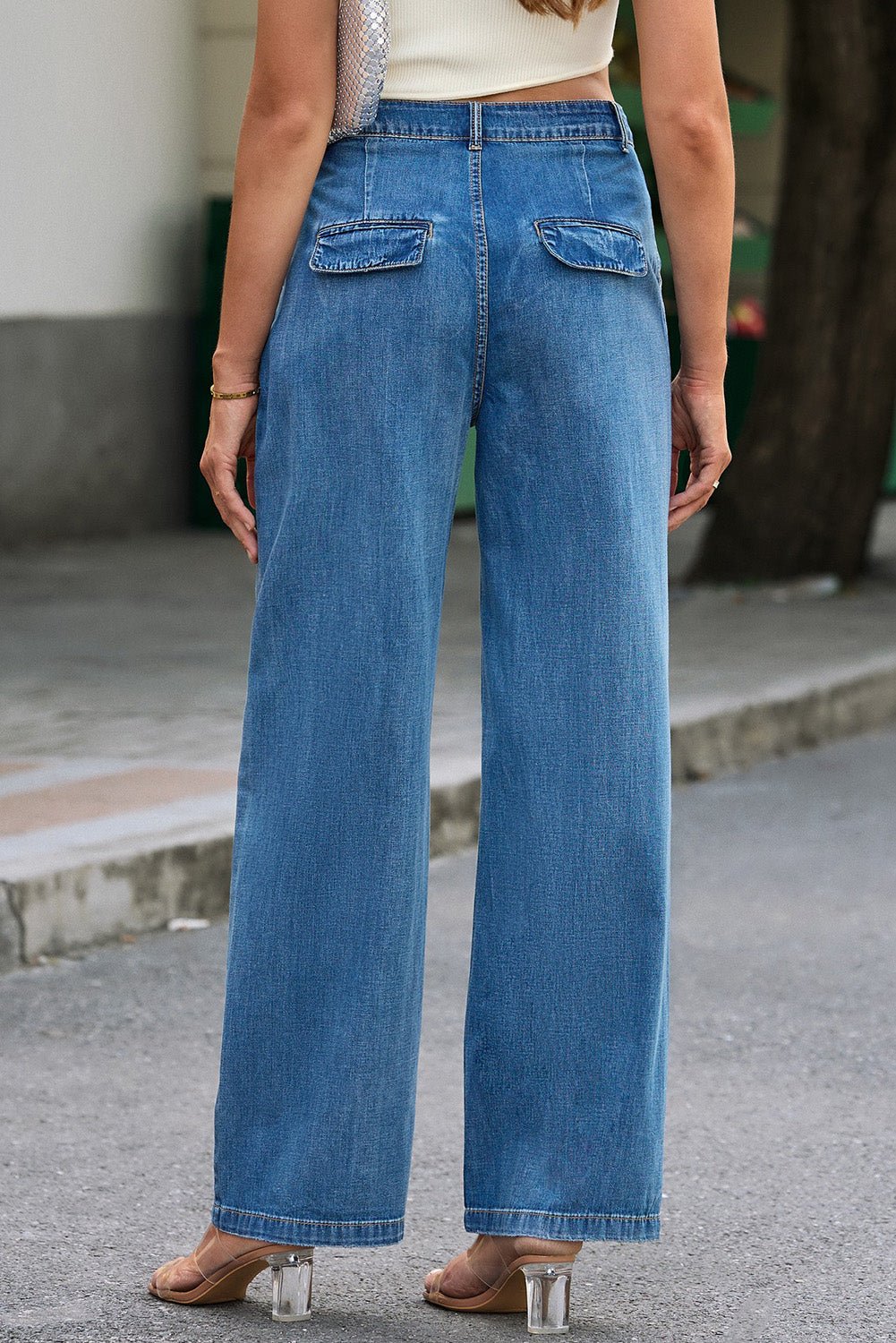 Dark Blue Slouchy Pocket Casual Wide Leg Jeans - The Charming Petite