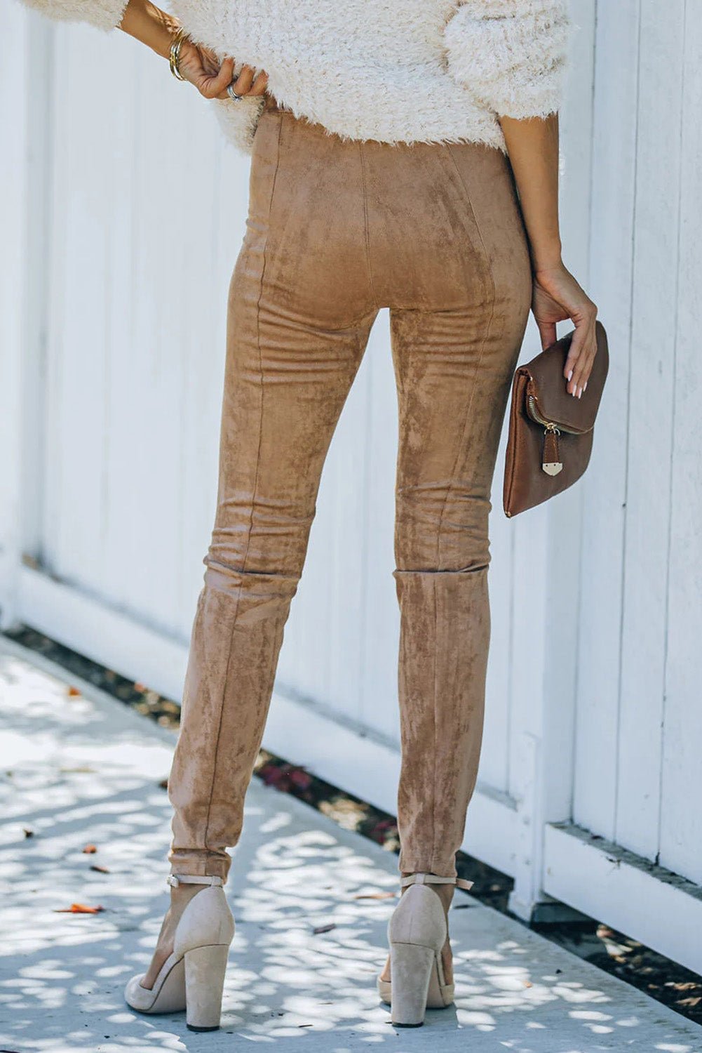 Mid Rise Faux Suede Skinny Leggings - The Charming Petite