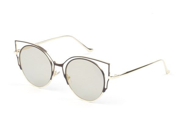 Women's Mirrored Round Cat Eye Fashion Sunglasses - The Charming Petite